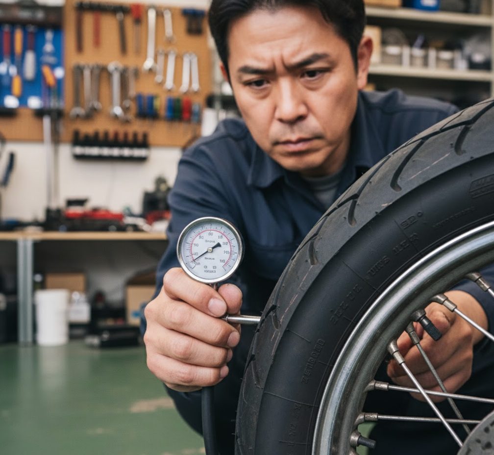 バイクタイヤひび割れの危険度判定